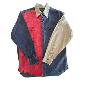 Wrangler Brushpopper Vintage Shirt Mens Shirt Sz 16 1/2-34 Sz Large Color Block